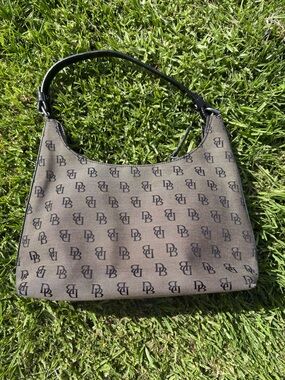 Dooney & Bourke Brown Monogram Shoulder Bag with Black Trim